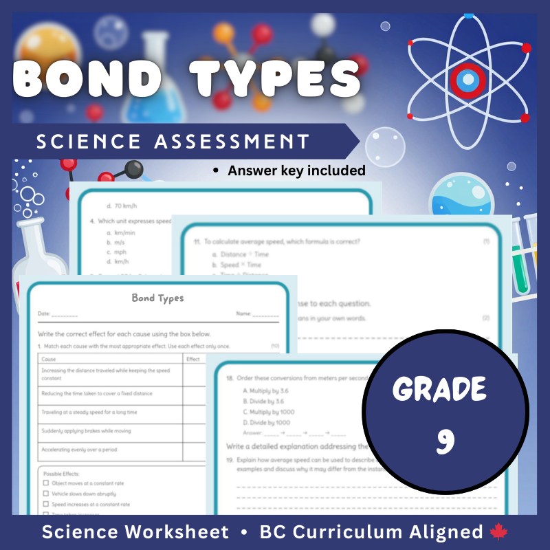 Grade 9 Science – Bond Types Worksheet (Worksheet + Answer Key) | BC Standards