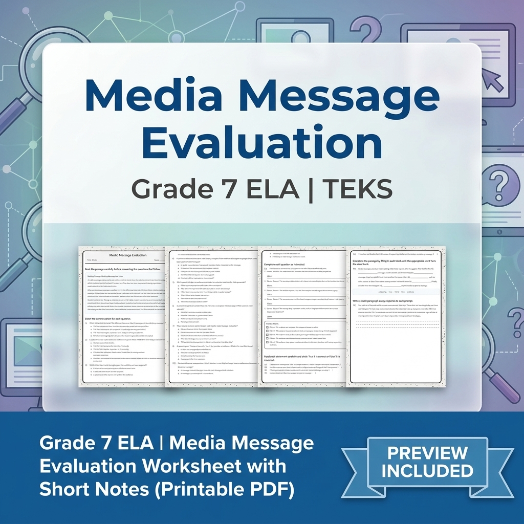 Grade 7 Evidence-Based Research Writing ELA full-year bundle TEKS — included worksheet 8