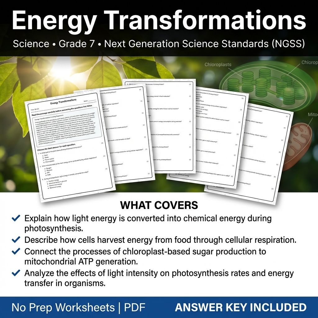 Grade 7 Science worksheet — 7th Grade Science | Energy Transformations Worksheet & Answer Key (Printable PDF)