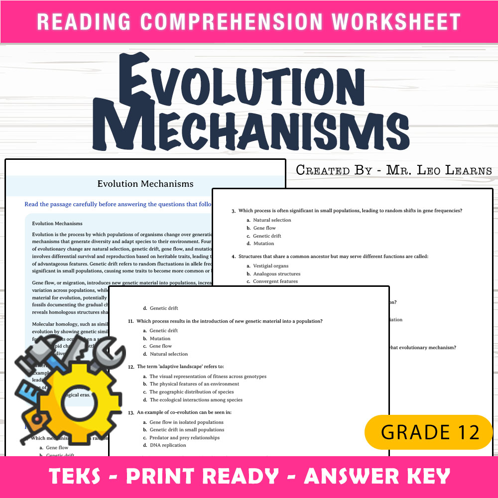Grade 12 Science worksheet worksheet — Grade 12 Science – Evolution Mechanisms Worksheet for Mastery — page 1