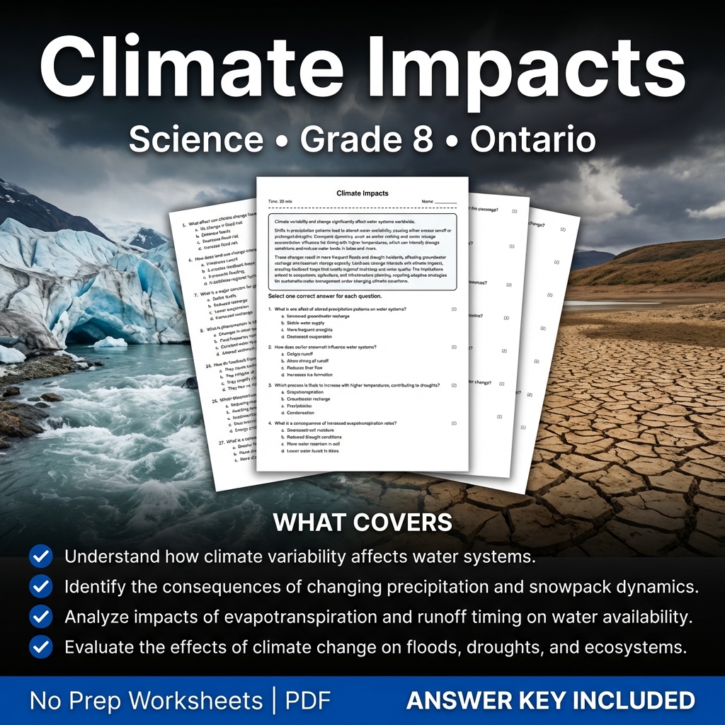 Climate Impacts Worksheet for Grade 8 Science | Ontario Standards