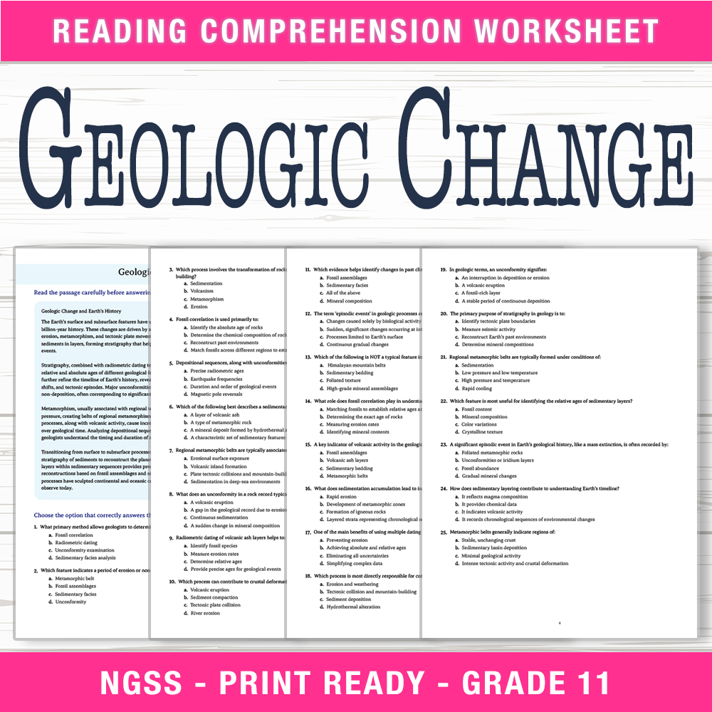 Grade 11 Science worksheet worksheet — Grade 11 Science – Geologic Change Worksheet (PDF + Answer Key) — page 1