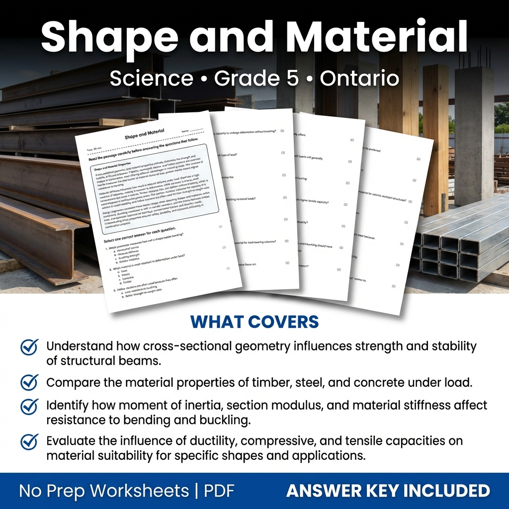 Shape and Material Grade 5 Science Worksheet | Ontario Standards