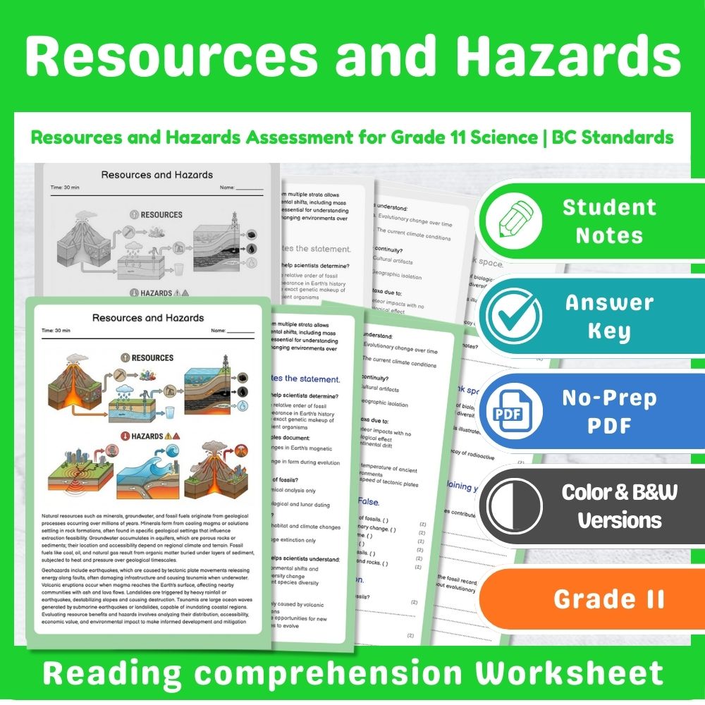 Grade 11 Science Assessment | Plate Tectonics BC Standards Mini Bundle — included worksheet 2