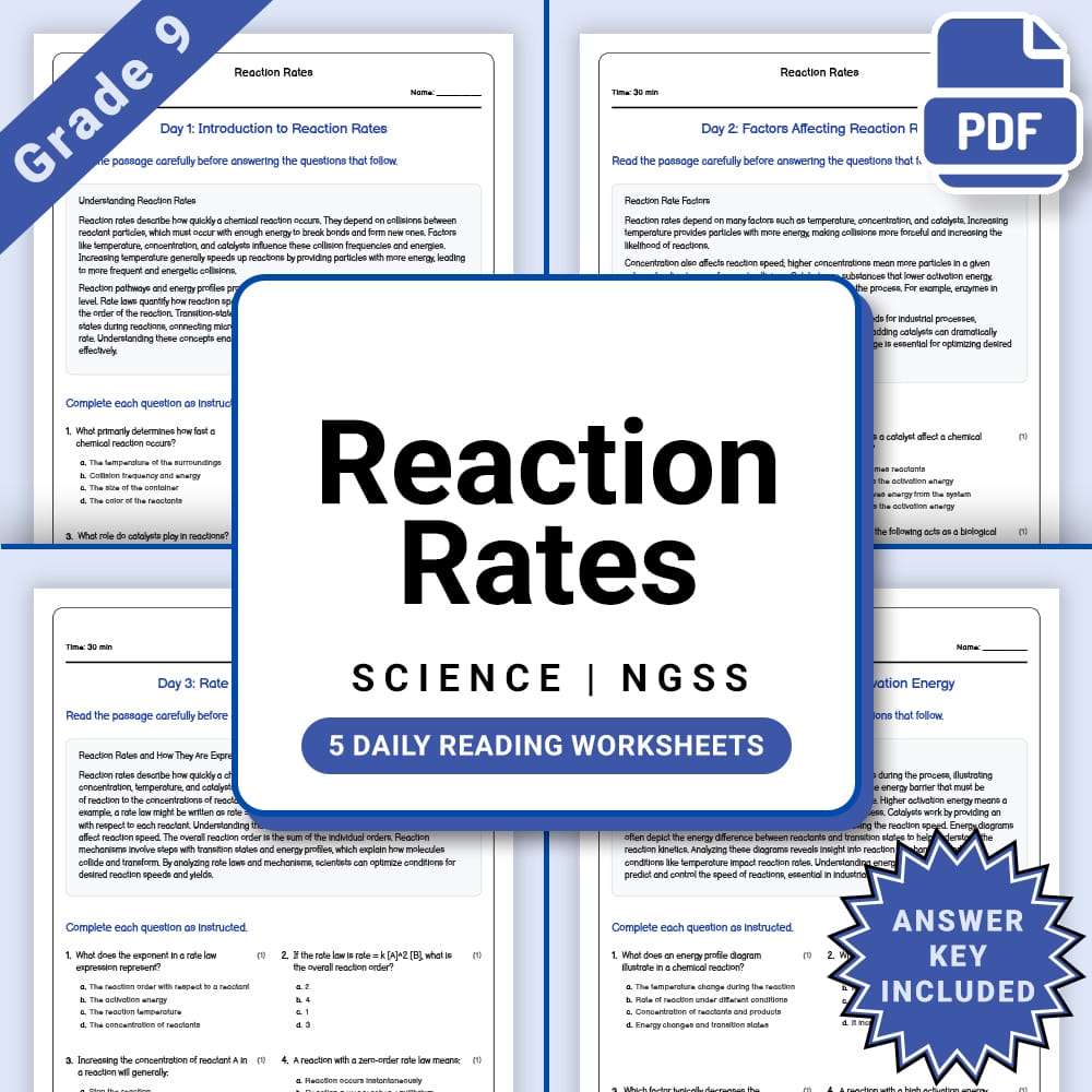 Grade 9 Science daily reading worksheet worksheet — Grade 9 Science – Reaction Rates Daily Worksheet(PDF + Answer Key) — p…