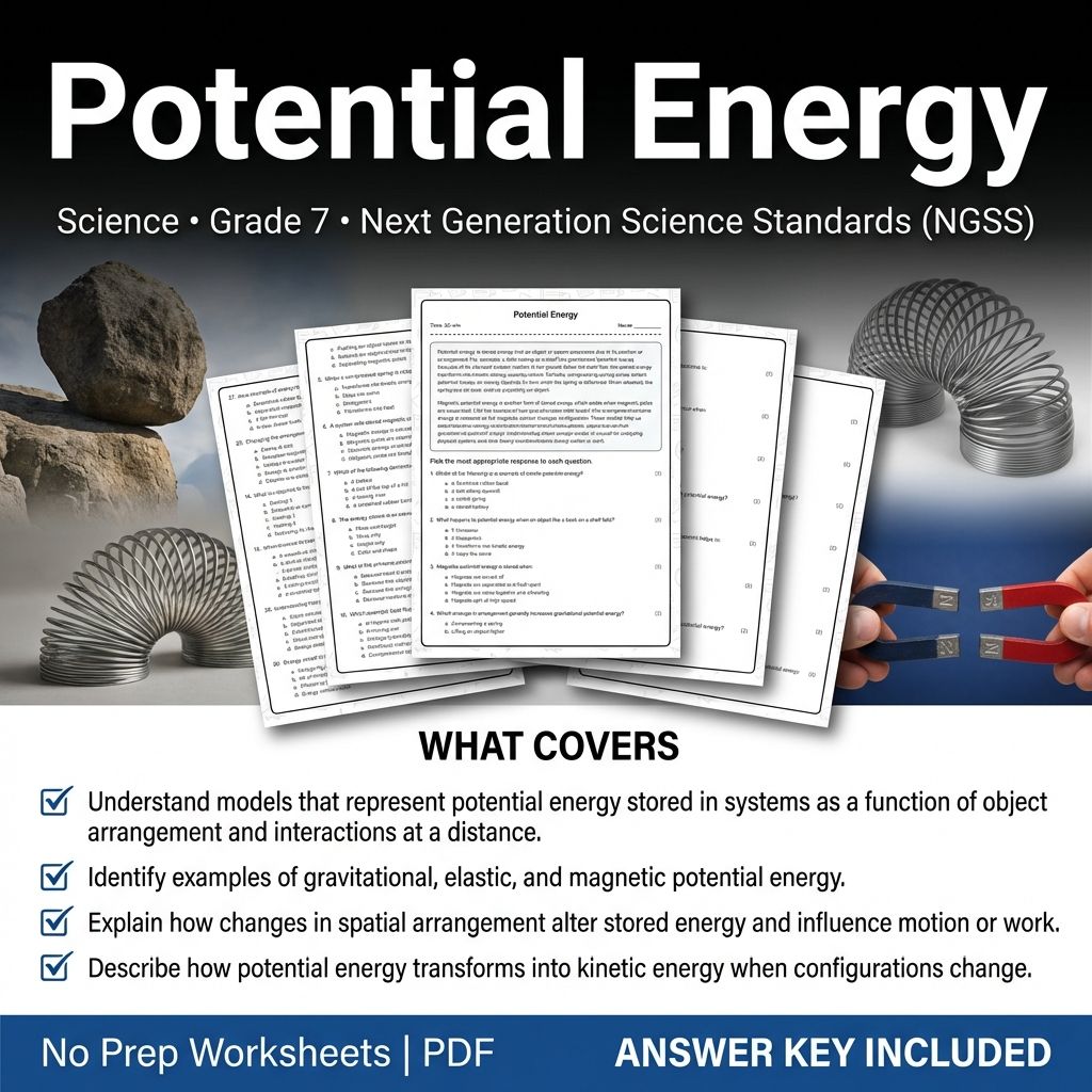 Grade 7 Science worksheet — Grade 7 Science | Potential Energy Worksheet & Answer Key (Printable PDF)