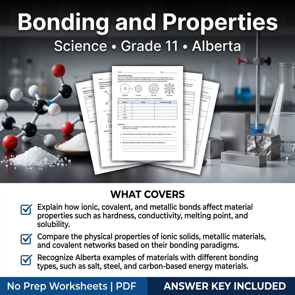 Bonding and Properties Worksheet for Grade 11 Science - Alberta Standards