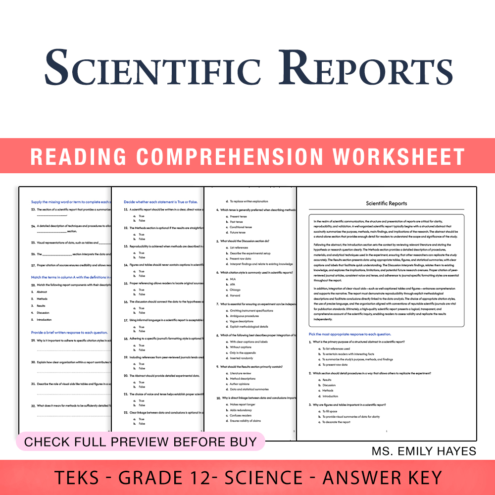 Grade 12 Science worksheet worksheet — 12th Grade Science | Scientific Reports Worksheet (PDF+ Answer Key) — page 1