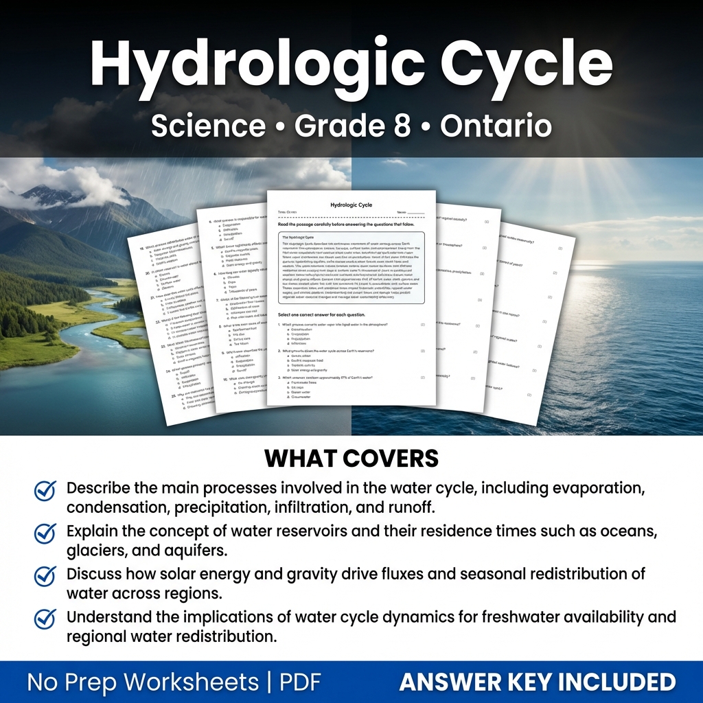 Hydrologic Cycle Worksheet – Grade 8 Science – Ontario Standards