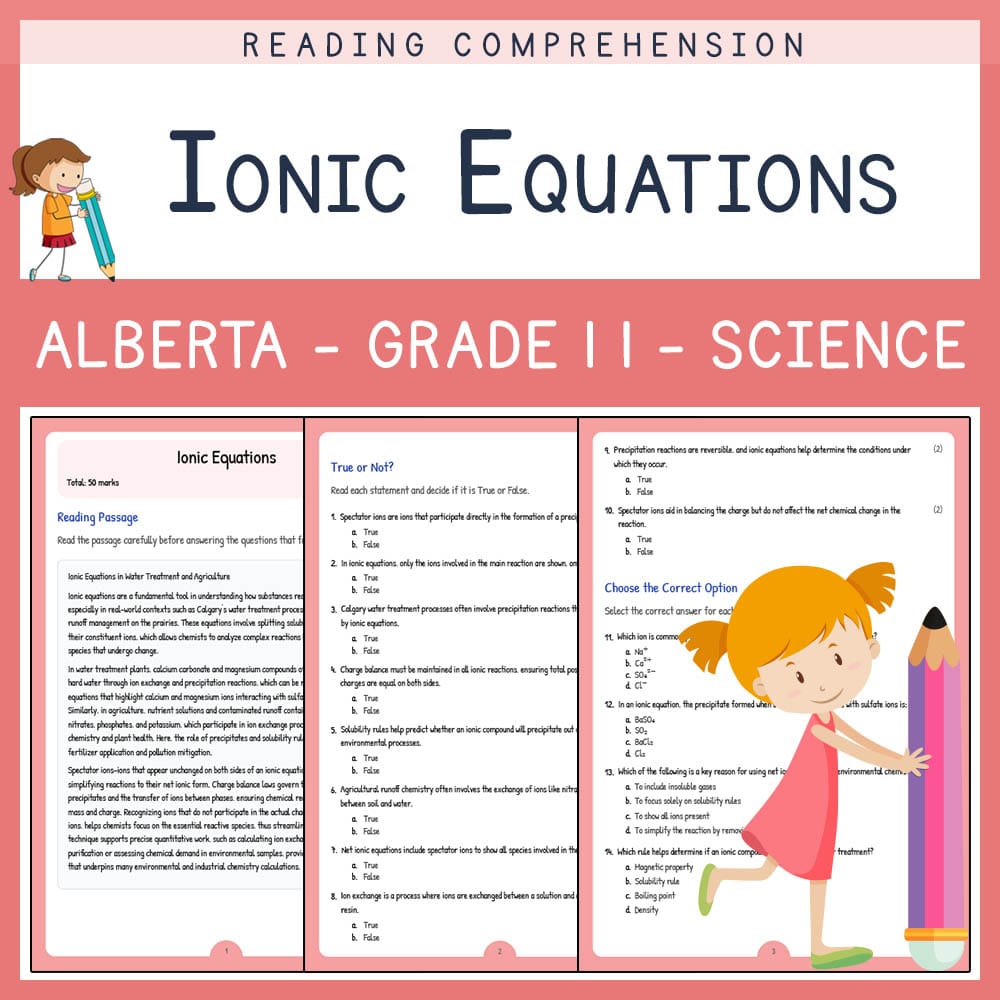 Grade 11 Science worksheet elena worksheet — Grade 11 Science | Ionic Equations Worksheet | Alberta Standards — page 1