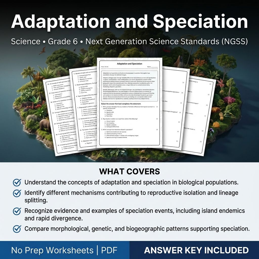 6th Grade Science | Adaptation and Speciation Worksheet + Answer Key (Printable PDF)
