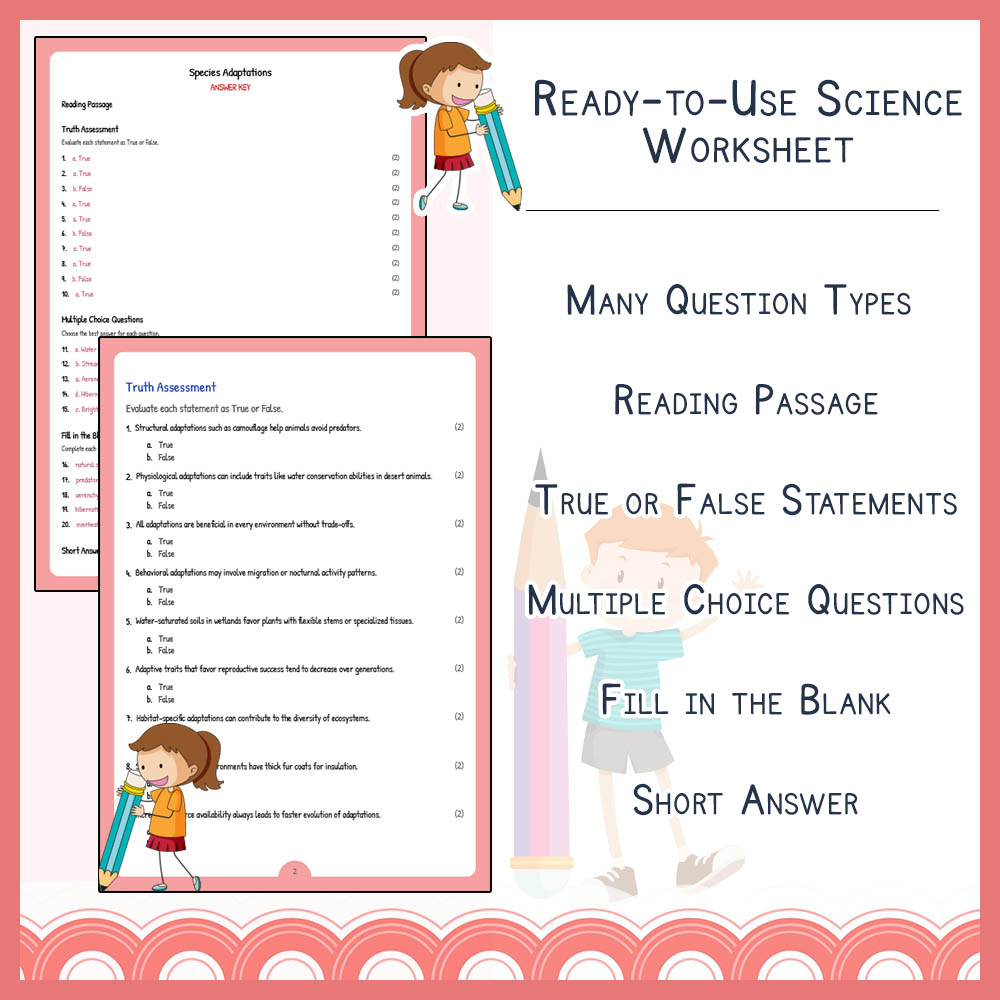 Grade 7 Science worksheet elena worksheet — Grade 7 Science | Species Adaptations Worksheet (Answer Key & Rubric) - Ontari…
