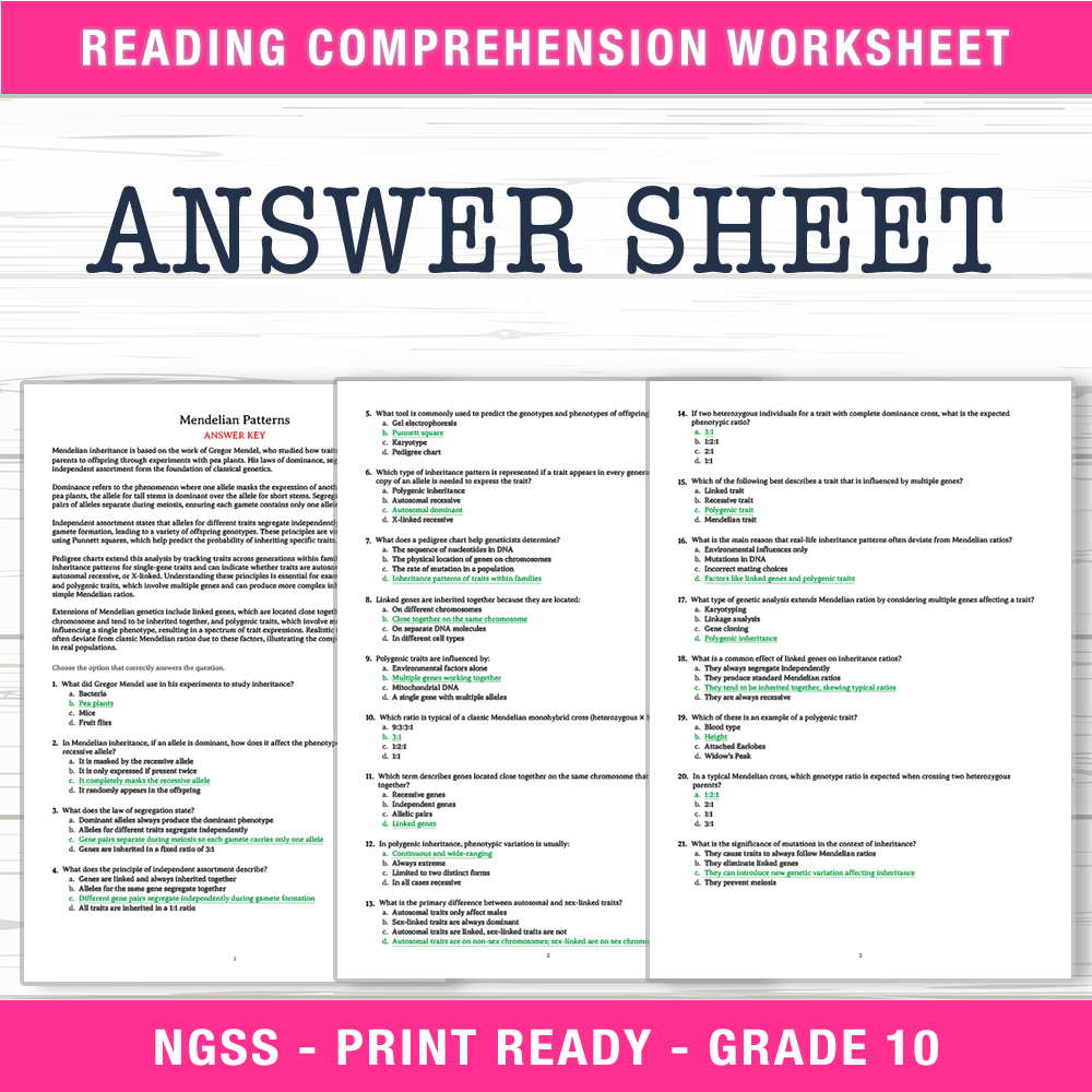 Grade 10 Science worksheet worksheet — Grade 10 Science | Mendelian Patterns Worksheet (PDF + Answer Key) — page 2