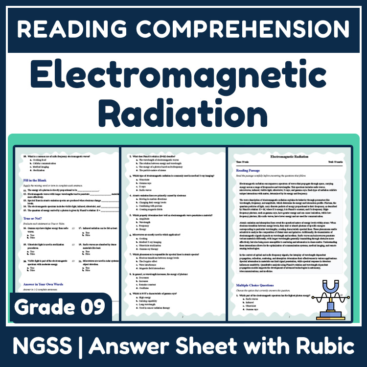 Grade 9 Science reading worksheets worksheet — 9th Grade Science | Electromagnetic Radiation Reading Worksheet (PDF) — page 1