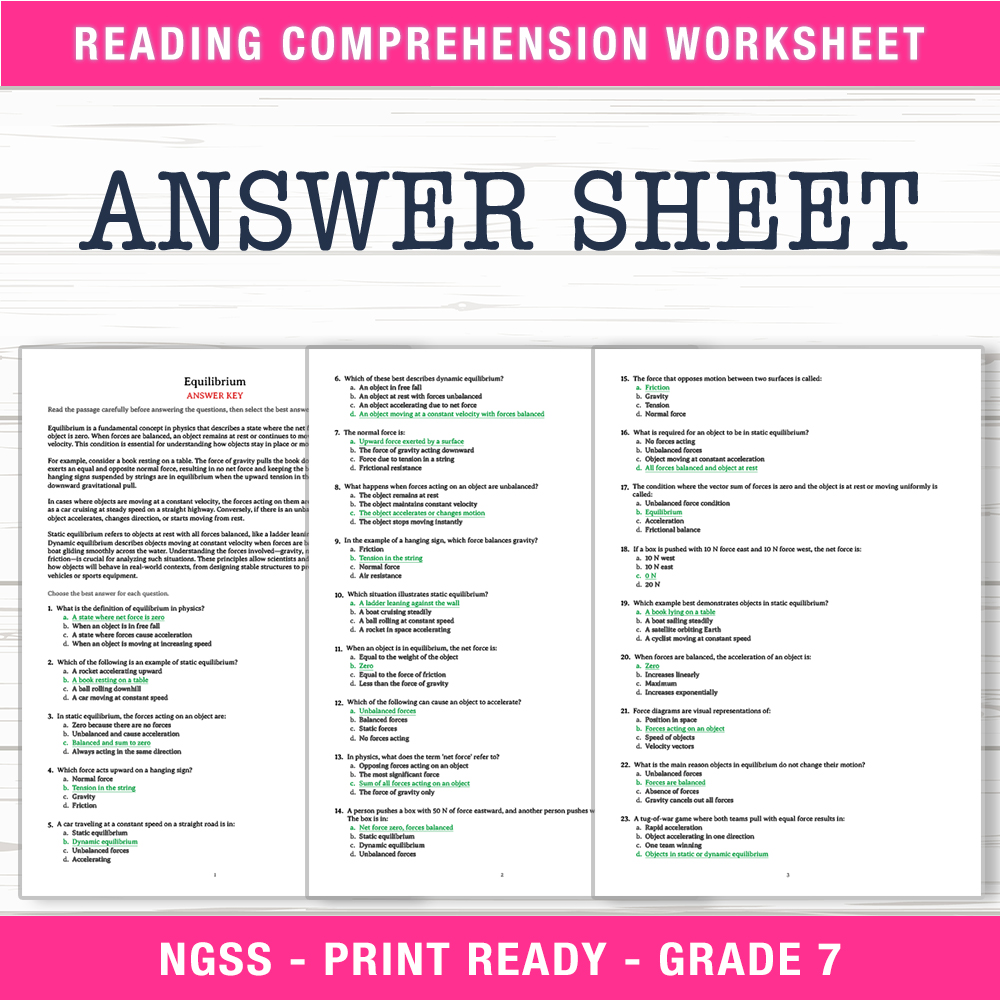 Grade 7 Science worksheet worksheet — Grade 7 Science – Equilibrium Worksheet (PDF + Answer Key) — page 2