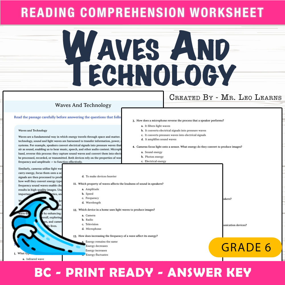 Grade 6 Science worksheet mcq paper worksheet — Grade 6 Science — Waves and Technology Worksheet MCQ Paper for Mastery — p…