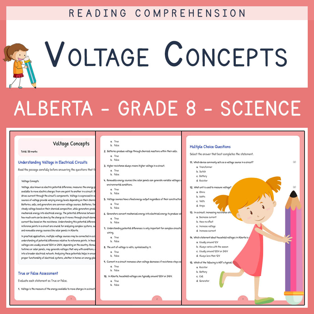 Grade 8 Science worksheet elena worksheet — Grade 8 Science | Voltage Concepts Worksheet | Alberta Standards — page 1
