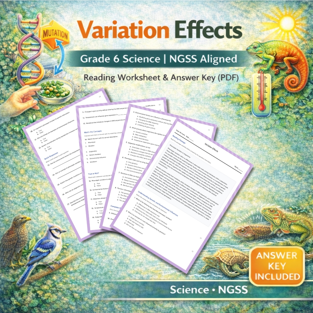6th Grade Science | Variation Effects | Worksheet & Answer Key – NGSS Standards