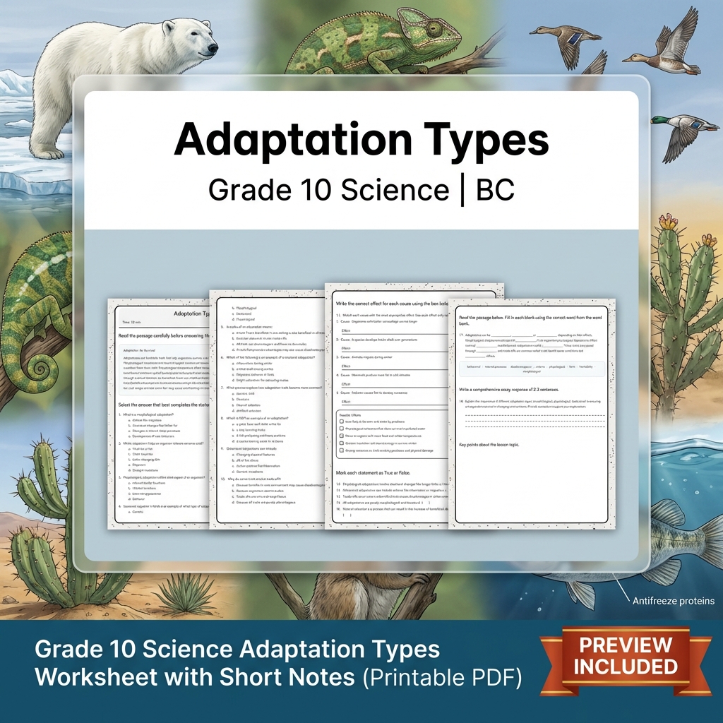 Grade 10 Science | BC Framework Lesson Group Worksheet Pack — included worksheet 2
