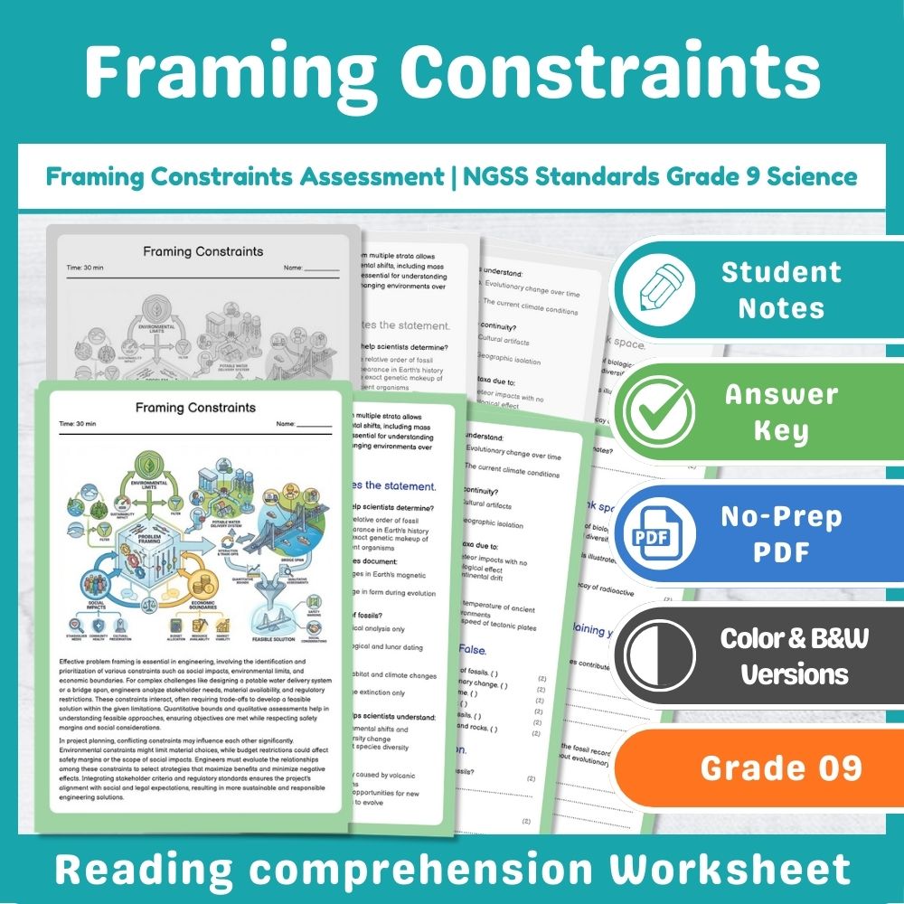 Framing Constraints Assessment | NGSS Standards Grade 9 Science