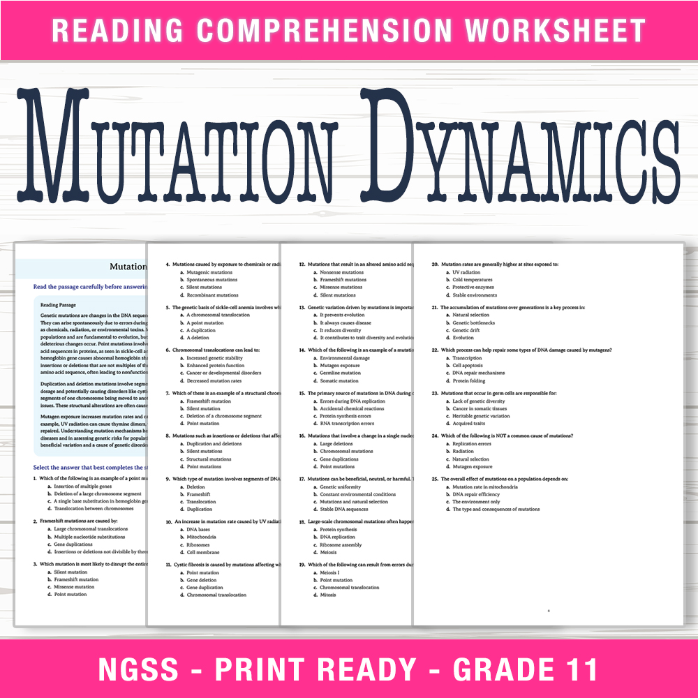 Grade 11 Science — worksheet — 11th Grade Science | Mutation Dynamics Worksheet (PDF + Answer Key) — page 1