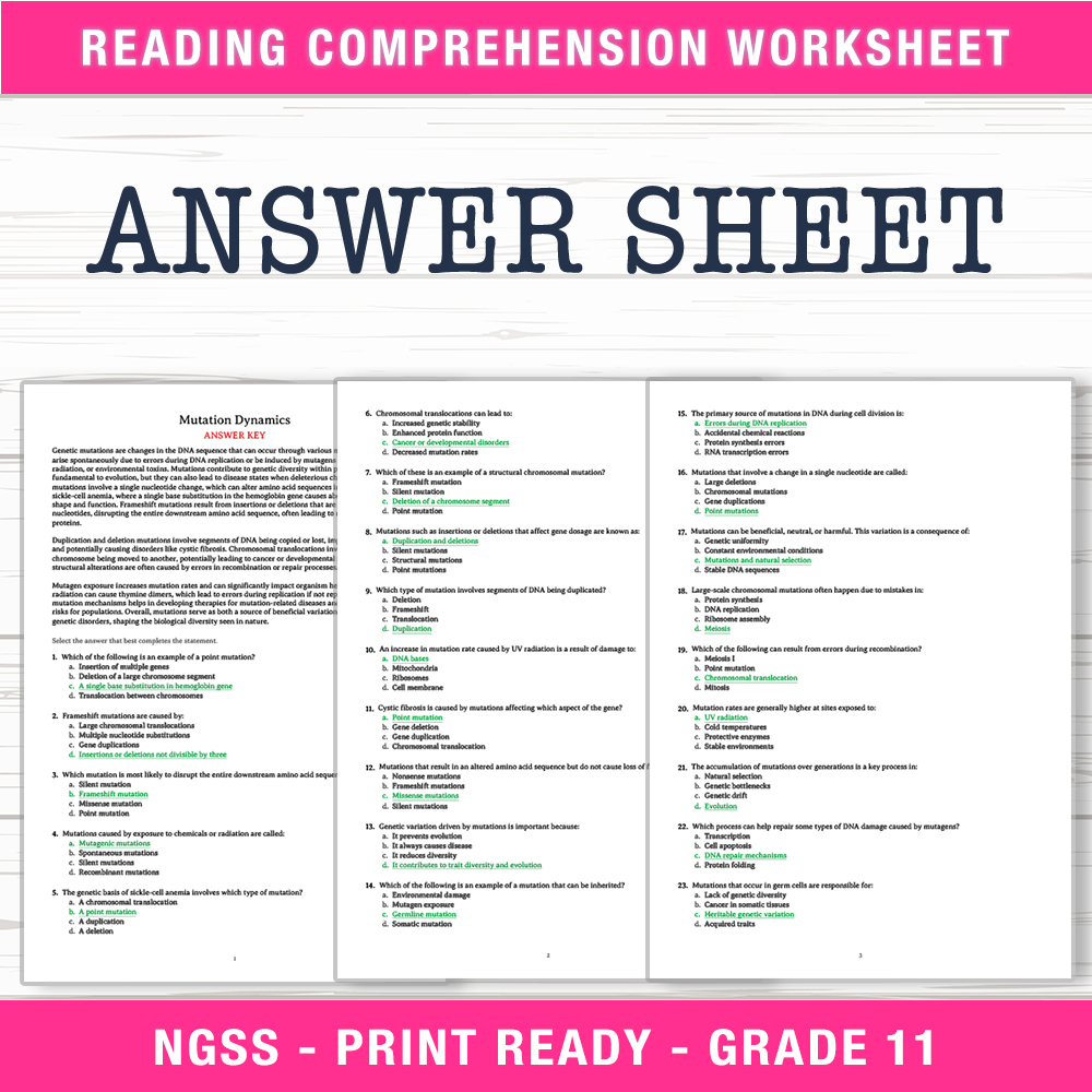 Grade 11 Science — worksheet — 11th Grade Science | Mutation Dynamics Worksheet (PDF + Answer Key) — page 2