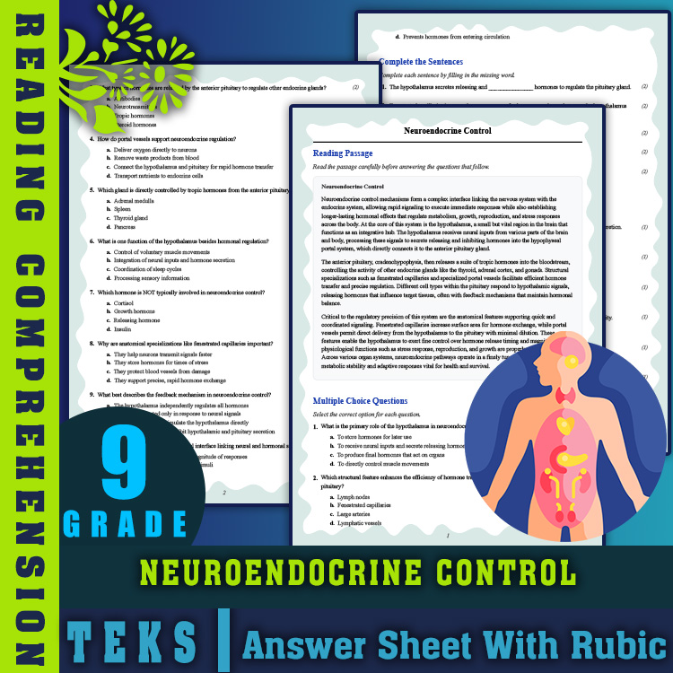 Grade 9 Science reading worksheets worksheet — 9th Grade Science | Neuroendocrine Control Reading Worksheet (PDF + Answer…