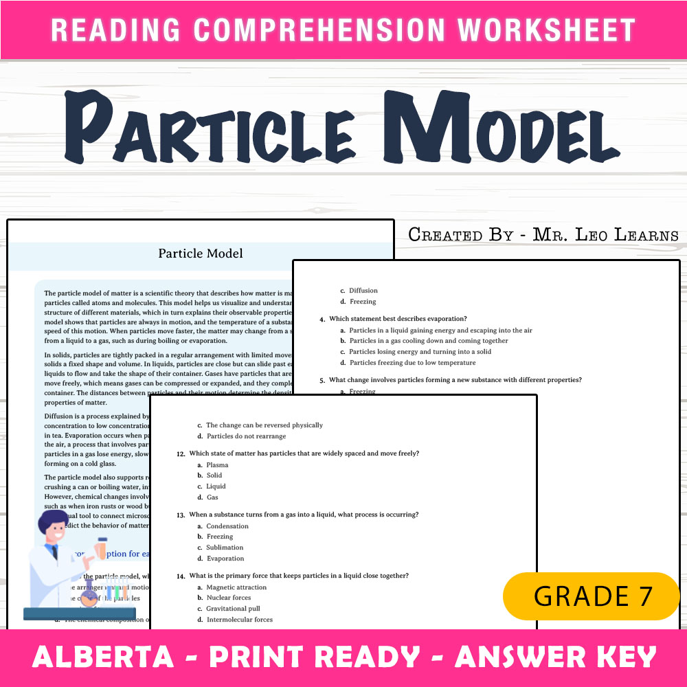 Grade 7 Science worksheet mcq paper worksheet — Grade 7 Science — Particle Model Worksheet for Mastery — page 1
