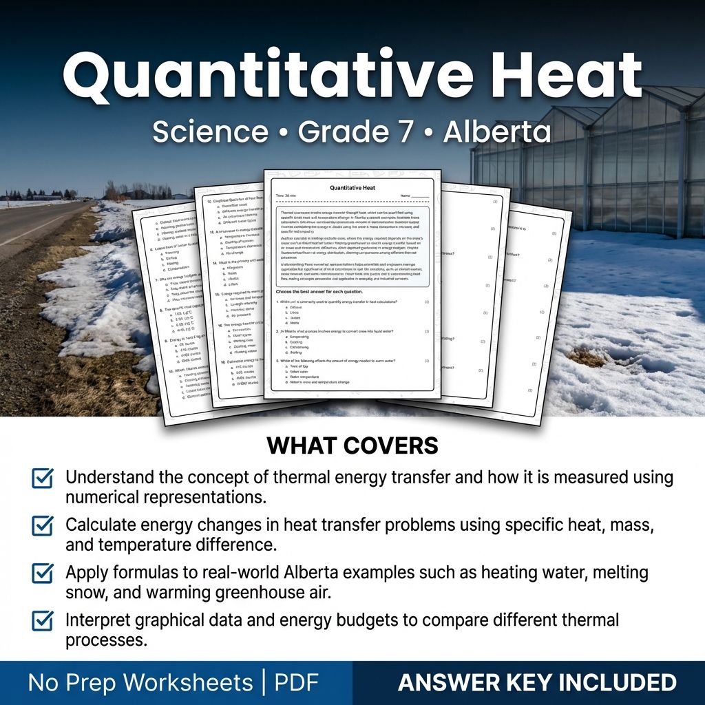 Grade 7 Science Worksheet on Quantitative Heat | Alberta Standards