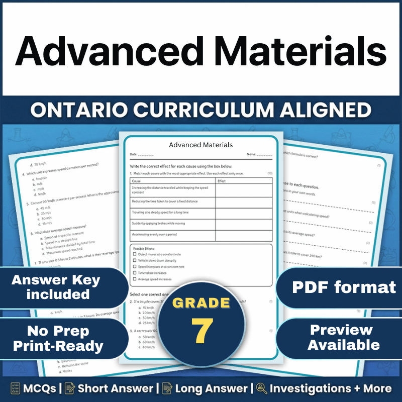 Grade 7 Science | Advanced Materials Worksheet (Ontario) (PDF)