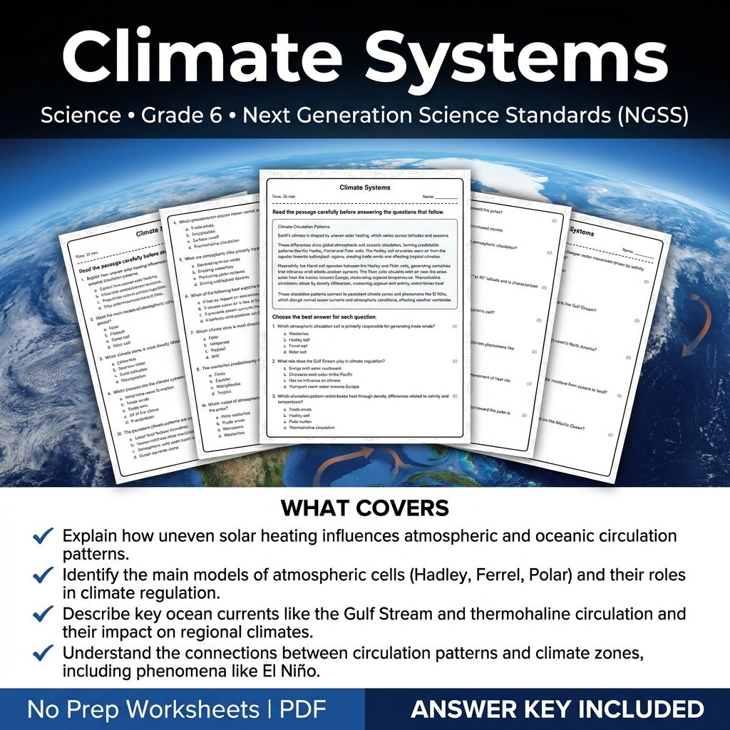 6th Grade Science | Climate Systems Worksheet with Answer Key (Printable PDF)