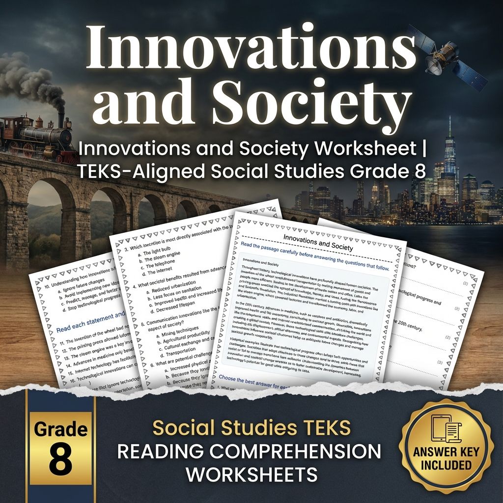 Innovations and Society Worksheet | TEKS-Aligned Social Studies Grade 8