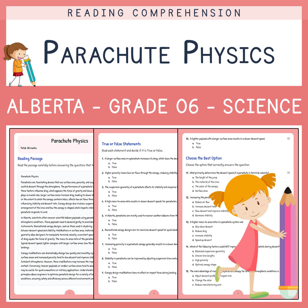 Grade 6 Science worksheet elena worksheet — Grade 6 Science Assessment | Parachute Physics Worksheet | Alberta — page 1