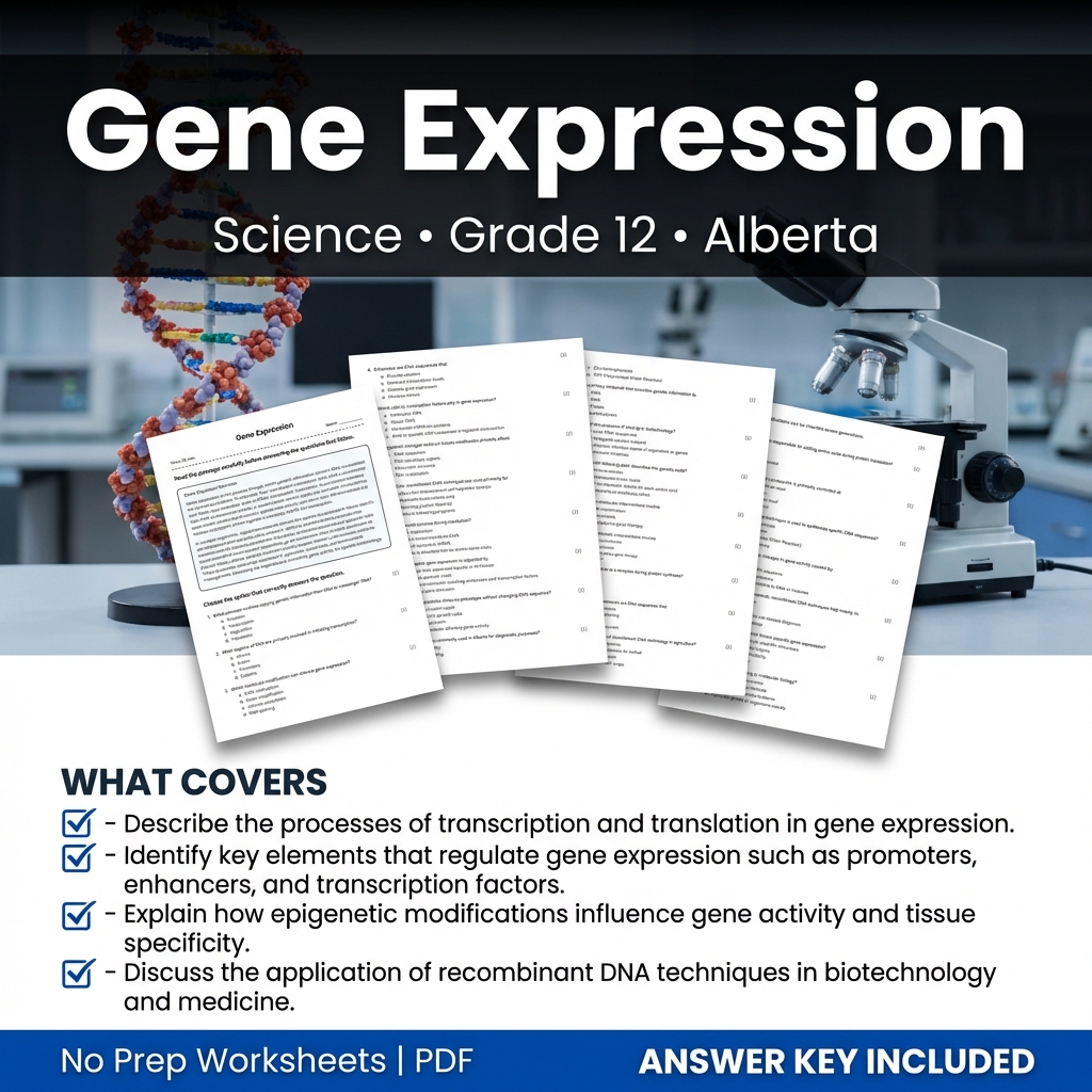 Gene Expression Worksheet for Grade 12 Science | Alberta Standards