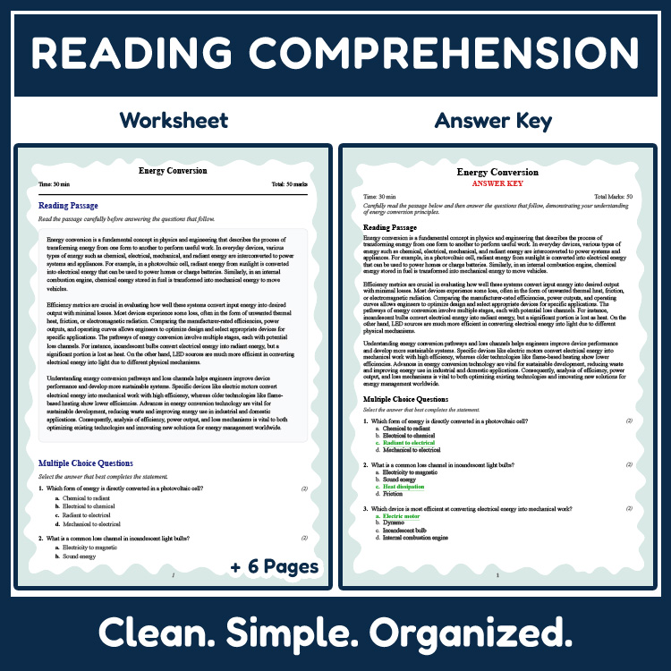 Grade 10 Science reading worksheets worksheet — Grade 10 Science | Energy Conversion Reading Worksheet (PDF + Answer Key)…