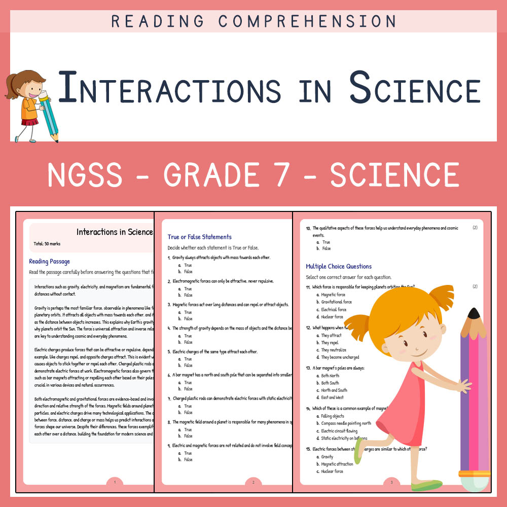 Grade 7 Science worksheet worksheet — Grade 7 Science | Interactions in Science Worksheet (PDF) NGSS Aligned — page 1