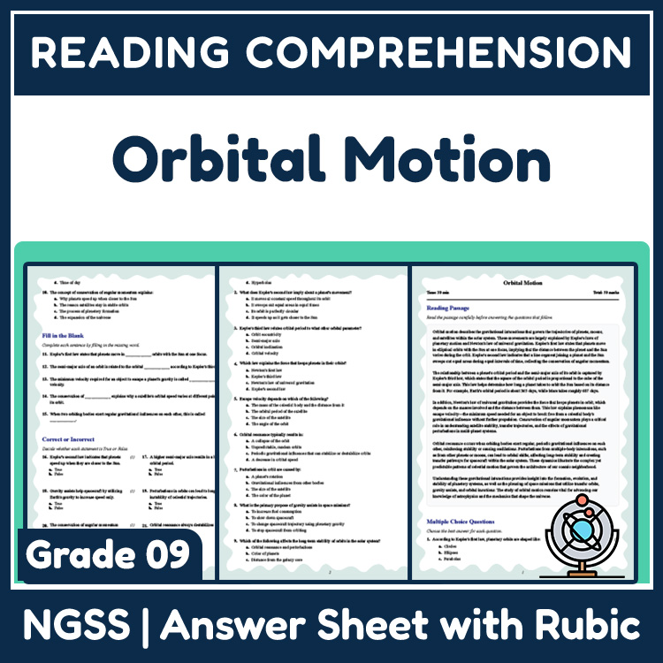 Grade 9 Science reading worksheets worksheet — 9th Grade Science | Orbitals & Gravitational Motion Reading Worksheets (PDF…