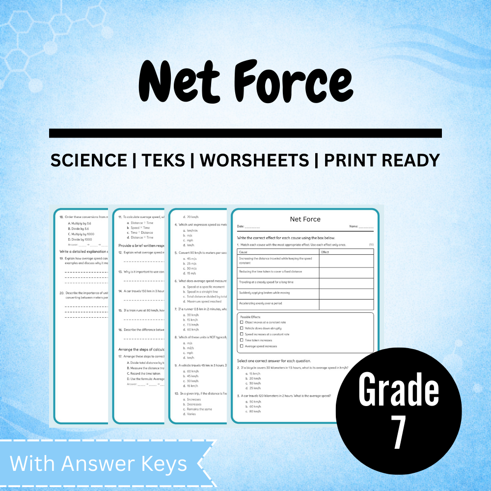 Grade 7 Science Unit Workbook | Motion, Forces & Energy TEKS-Aligned Worksheets — included worksheet 2