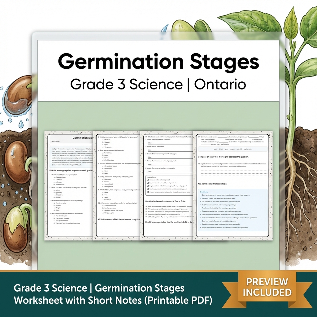 Grade 3 Science Lesson Group | Ontario STEM Worksheets Bundle Transport & Plants — included worksheet 1