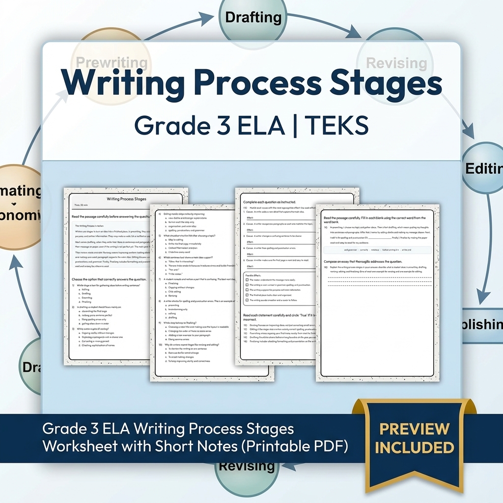 Grade 3 ELA Writing, Reading, and Research Skills Full-Year Bundle TEKS — included worksheet 3