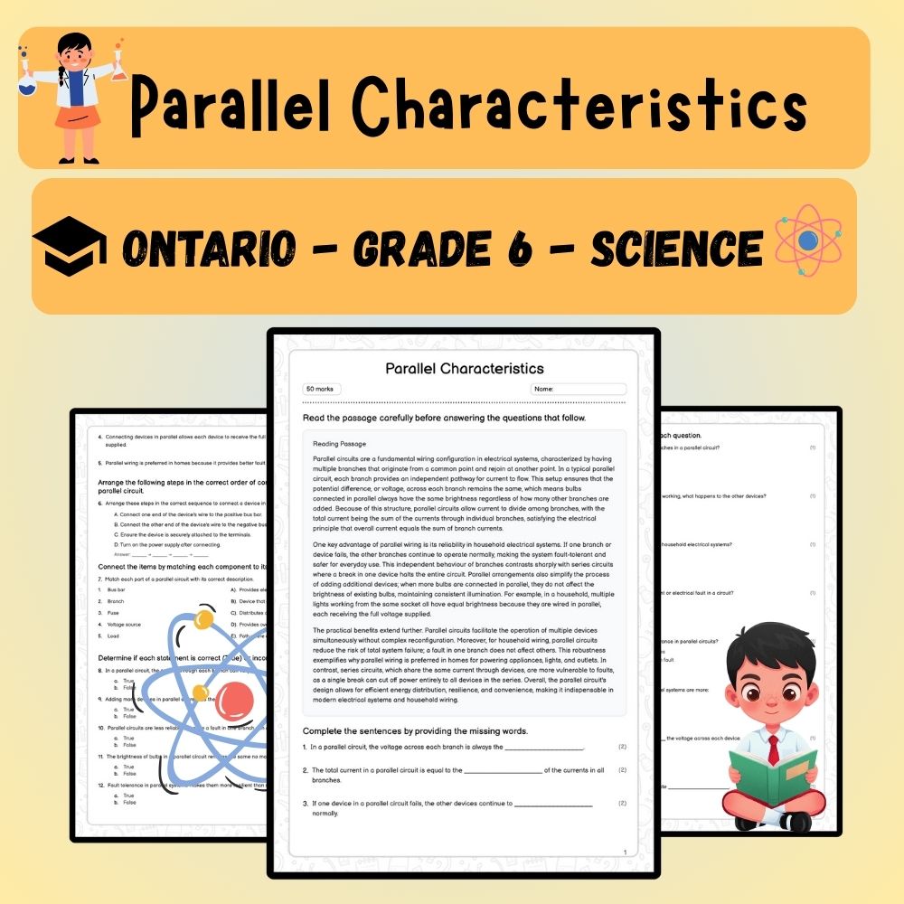 Grade 6 Science worksheet worksheet — 6th Grade Science | Parallel Circuit Characteristics Worksheet (PDF ) — page 1