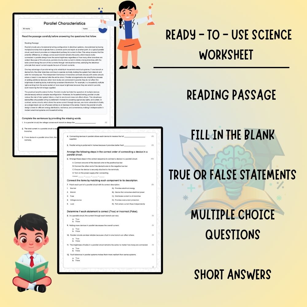 Grade 6 Science worksheet worksheet — 6th Grade Science | Parallel Circuit Characteristics Worksheet (PDF ) — page 2