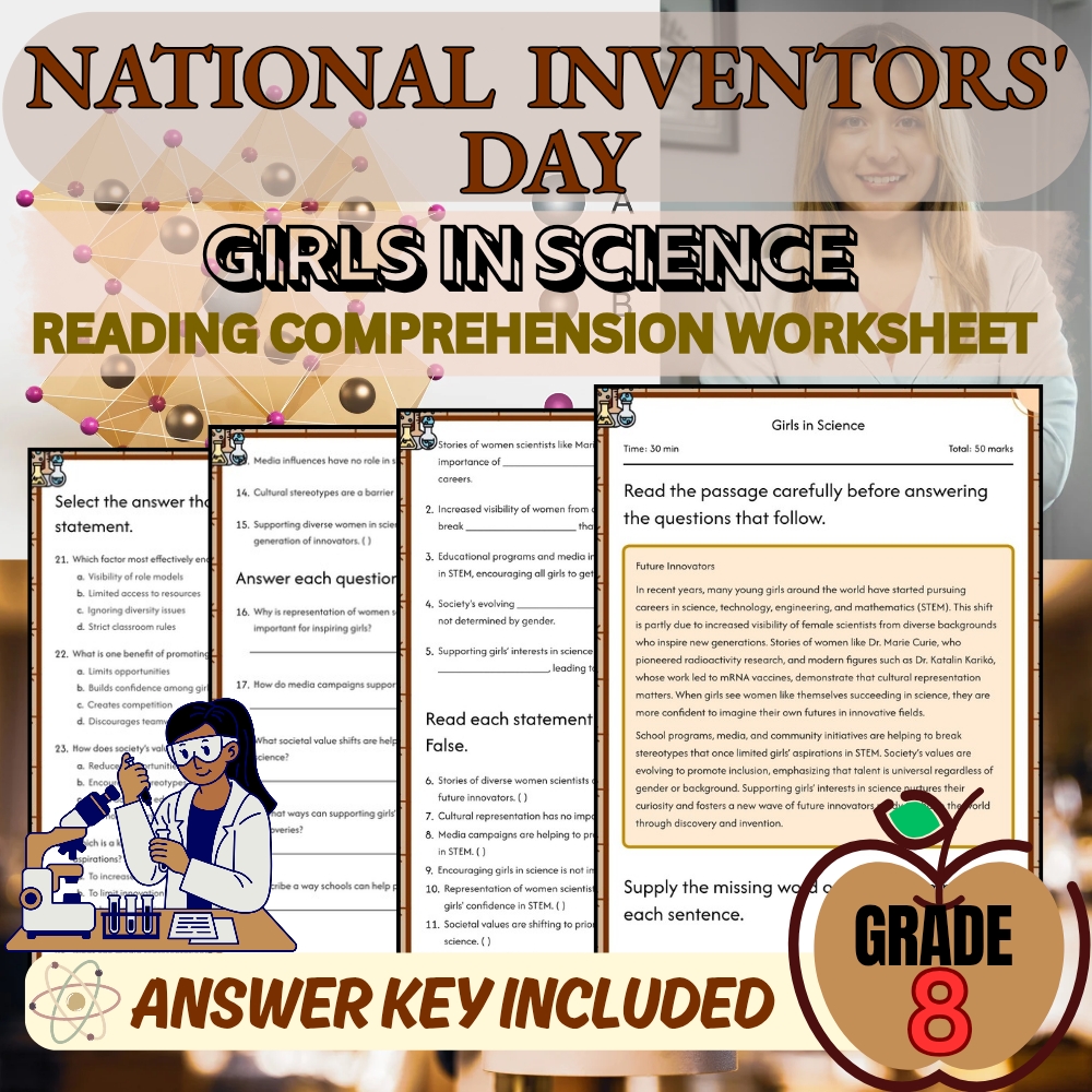 Grade 8 Girls in Science Worksheet for Mastering STEM Inspiration|PDF+Answer Key