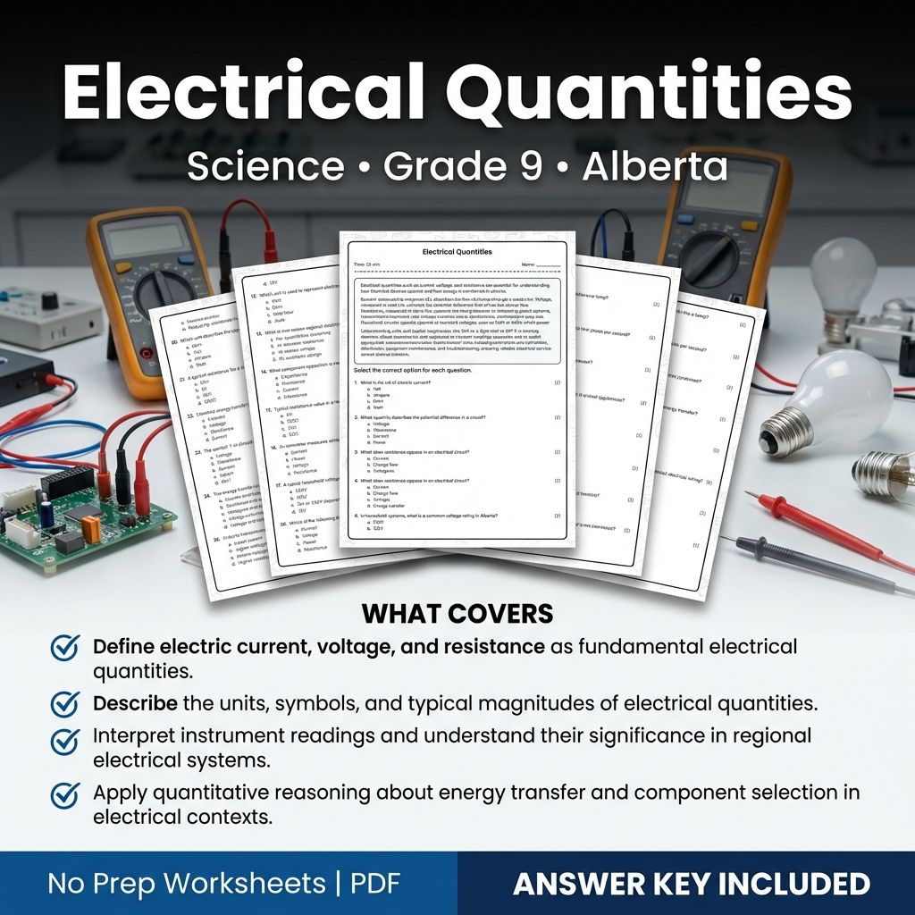 Electrical Quantities Worksheet - Science Grade 9 | Alberta Standards