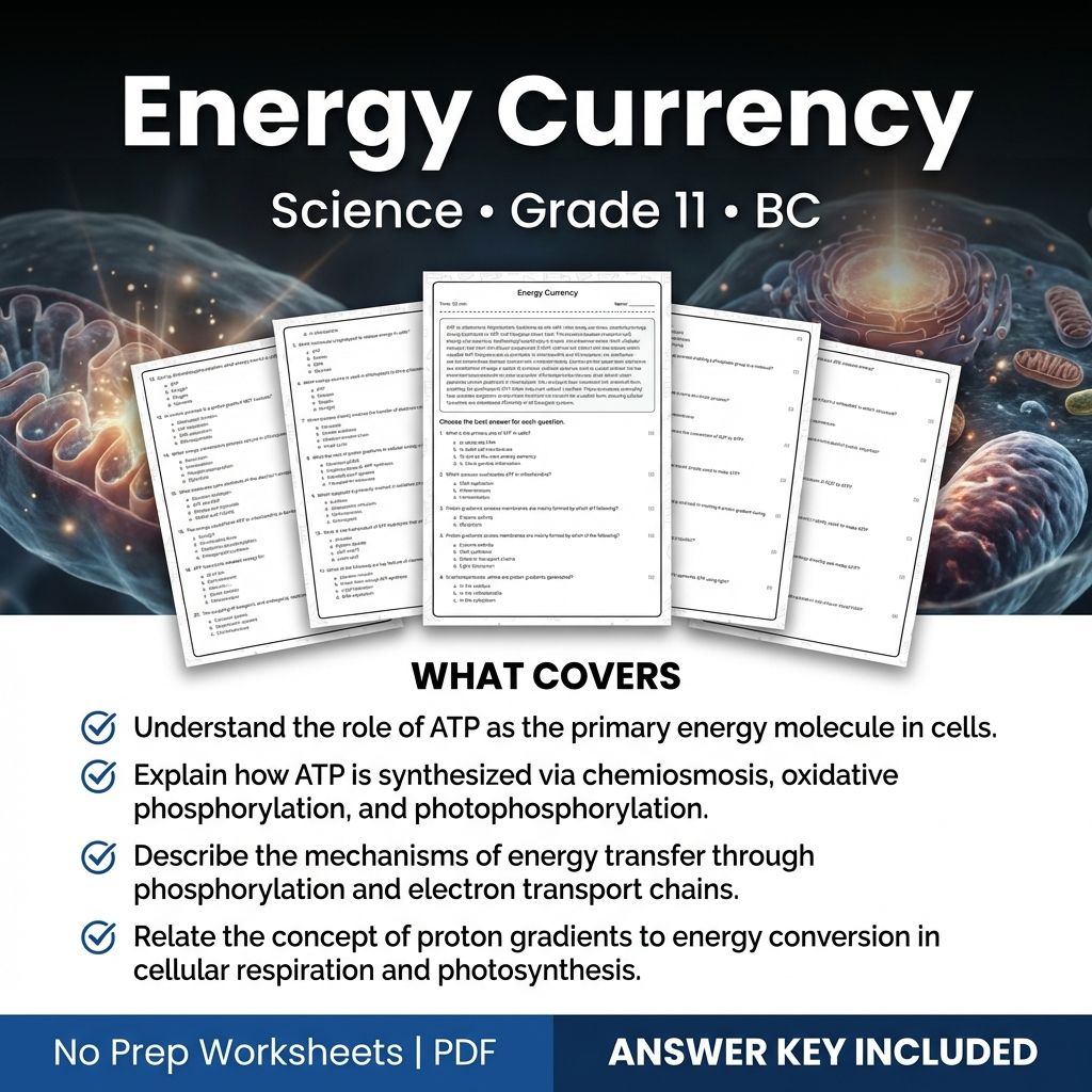 Grade 11 Science Worksheet | Energy Currency (PDF + Answer Key)
