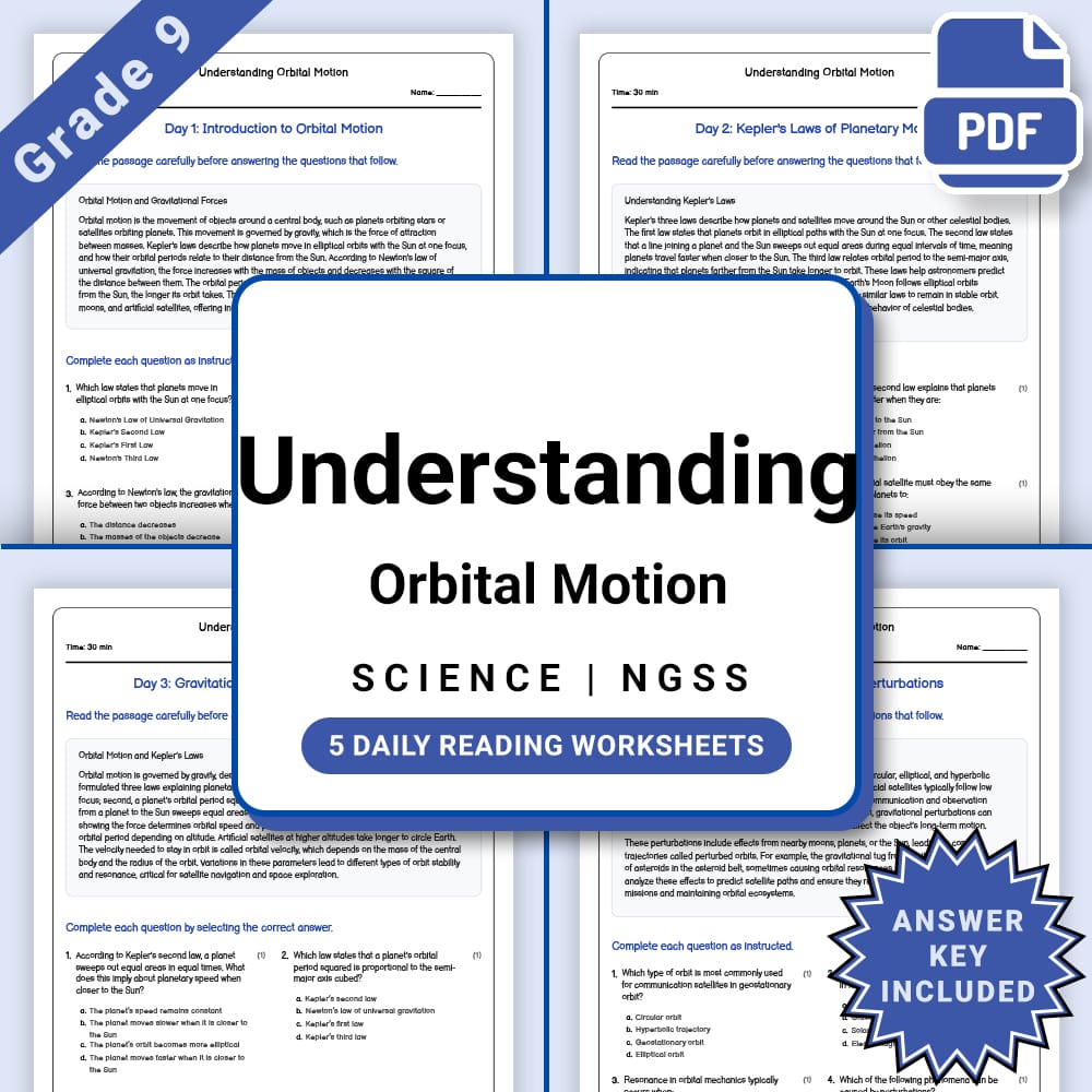 Grade 9 Science daily reading worksheet worksheet — Grade 9 Science – Understanding Orbital Motion Worksheet(PDF + Answer…