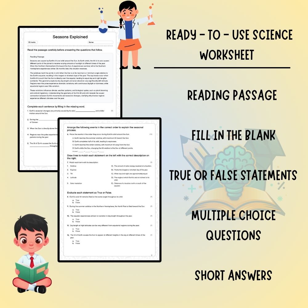 Grade 6 Science worksheet worksheet — 6th Grade Science – Seasons Explained Worksheet (PDF ) — page 2