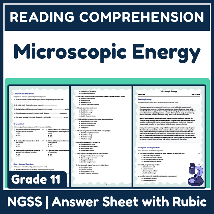 Grade 11 Science reading worksheets worksheet — 11th Grade Science | Microscopic Energy Reading Worksheet (PDF + Rubric) —…