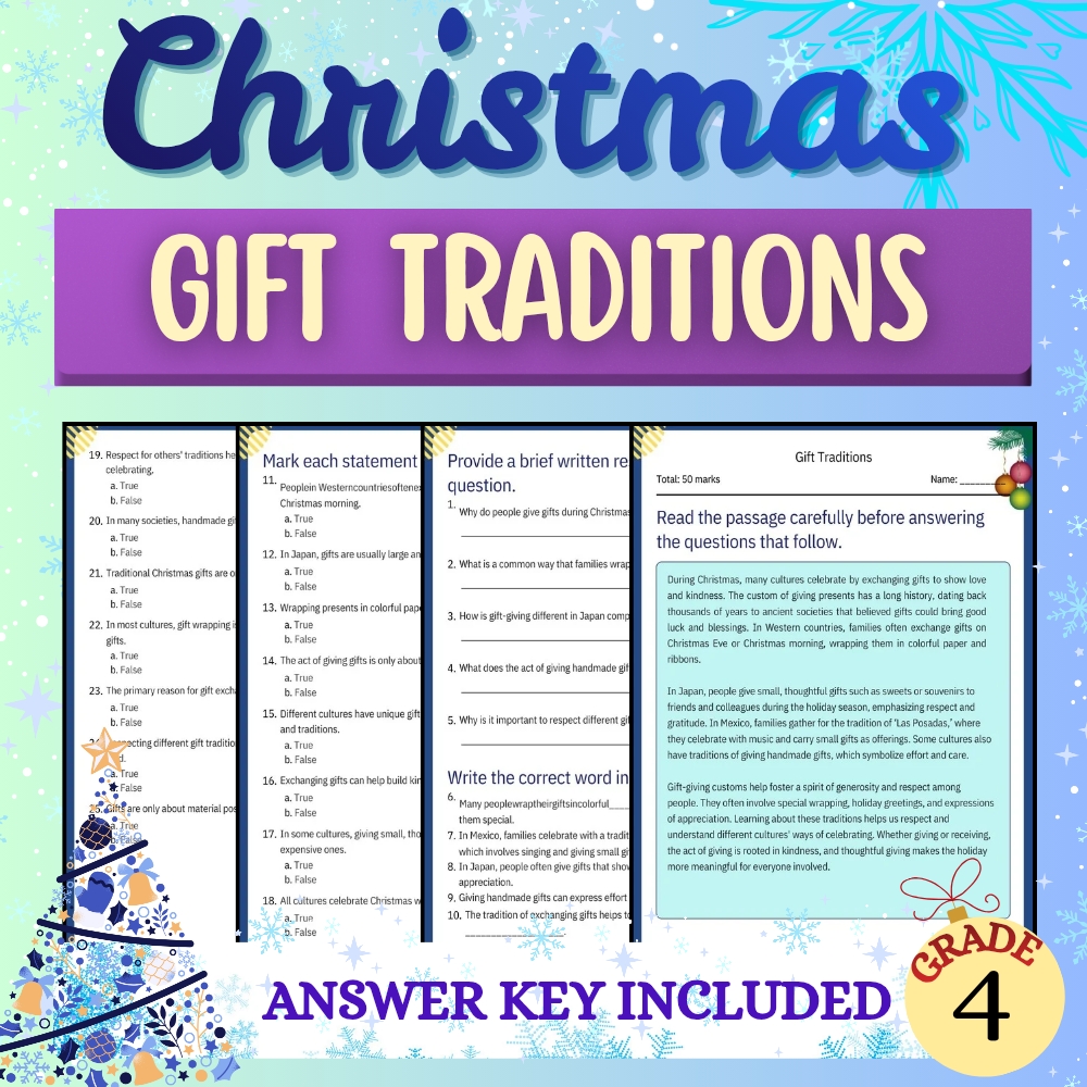 Grade 4 Seasonal Education Bundle – Christmas Origins & Traditions Worksheets — included worksheet 1