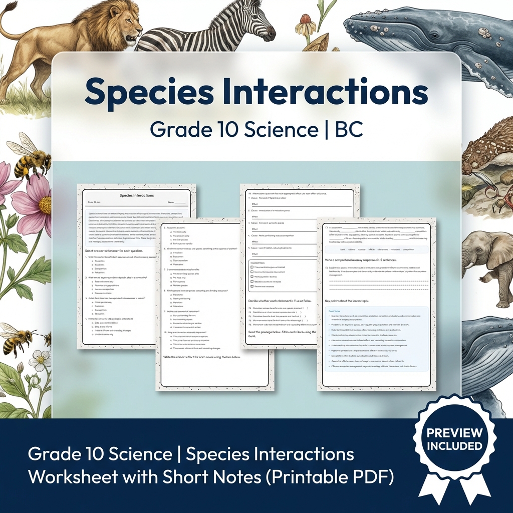 Grade 10 Science | BC Framework Lesson Group Worksheet Pack — included worksheet 3